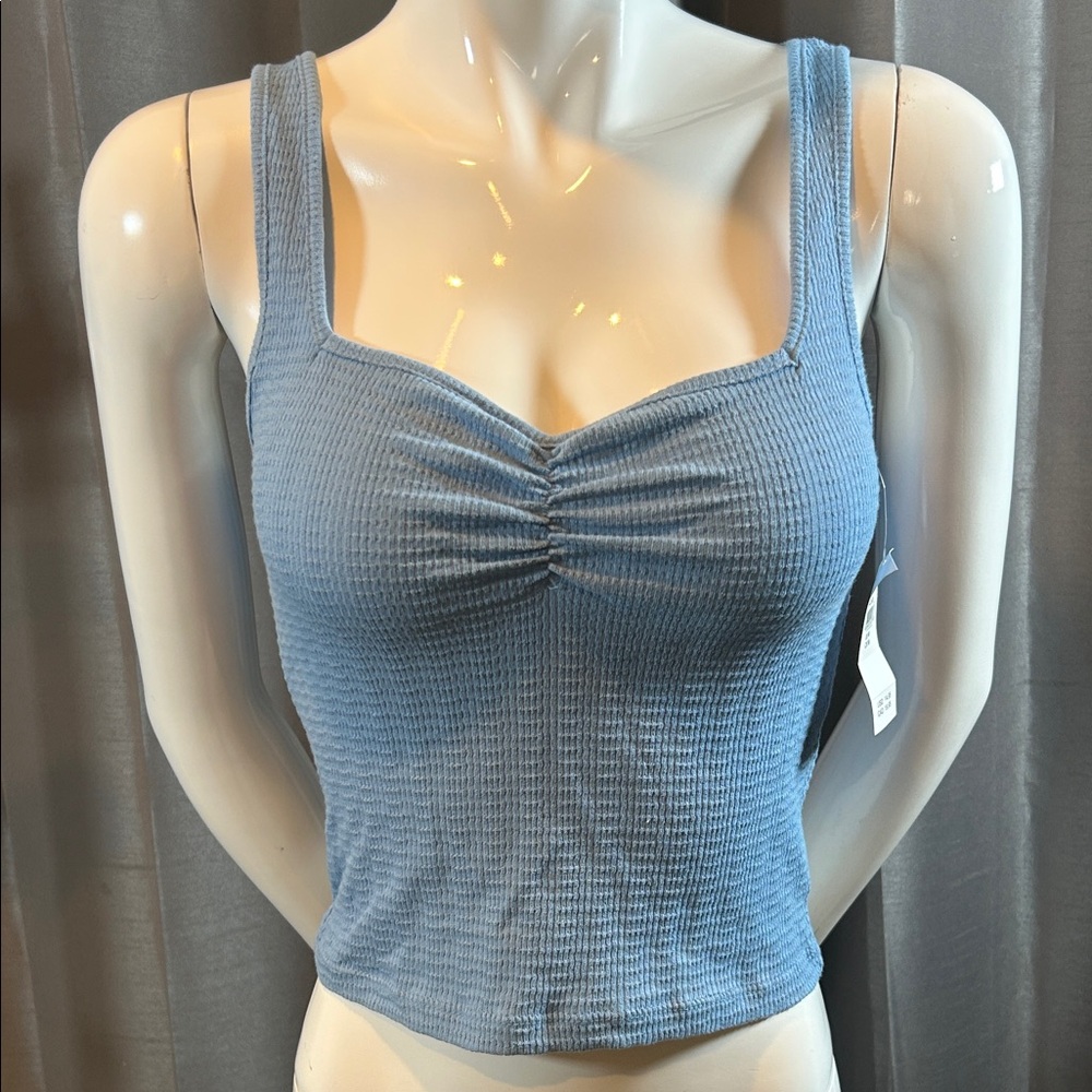American Eagle Outfitters Sky Blue Ruched Textured Tank Top (NWT)